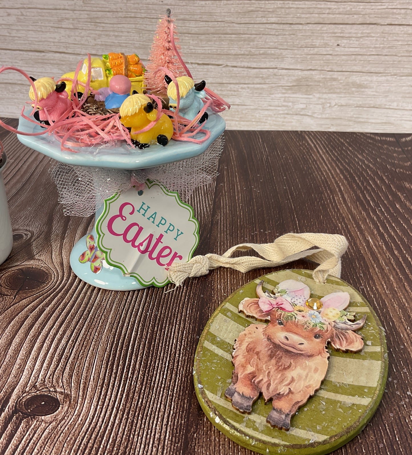 AGSD Spring Decor – Pastel Fairy Garden Highland Cow Floral Teacup Set