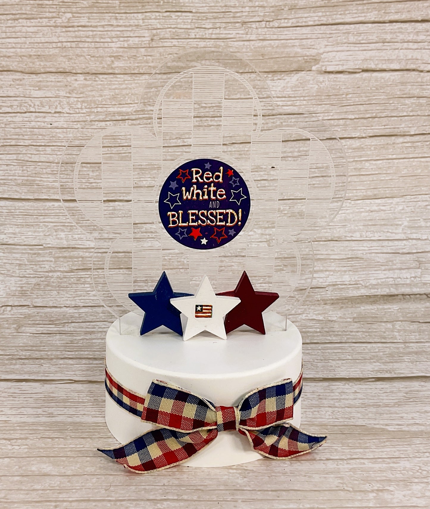 AGSD Patriotic Decor - Acrylic Red White Blessed Flower LED Light