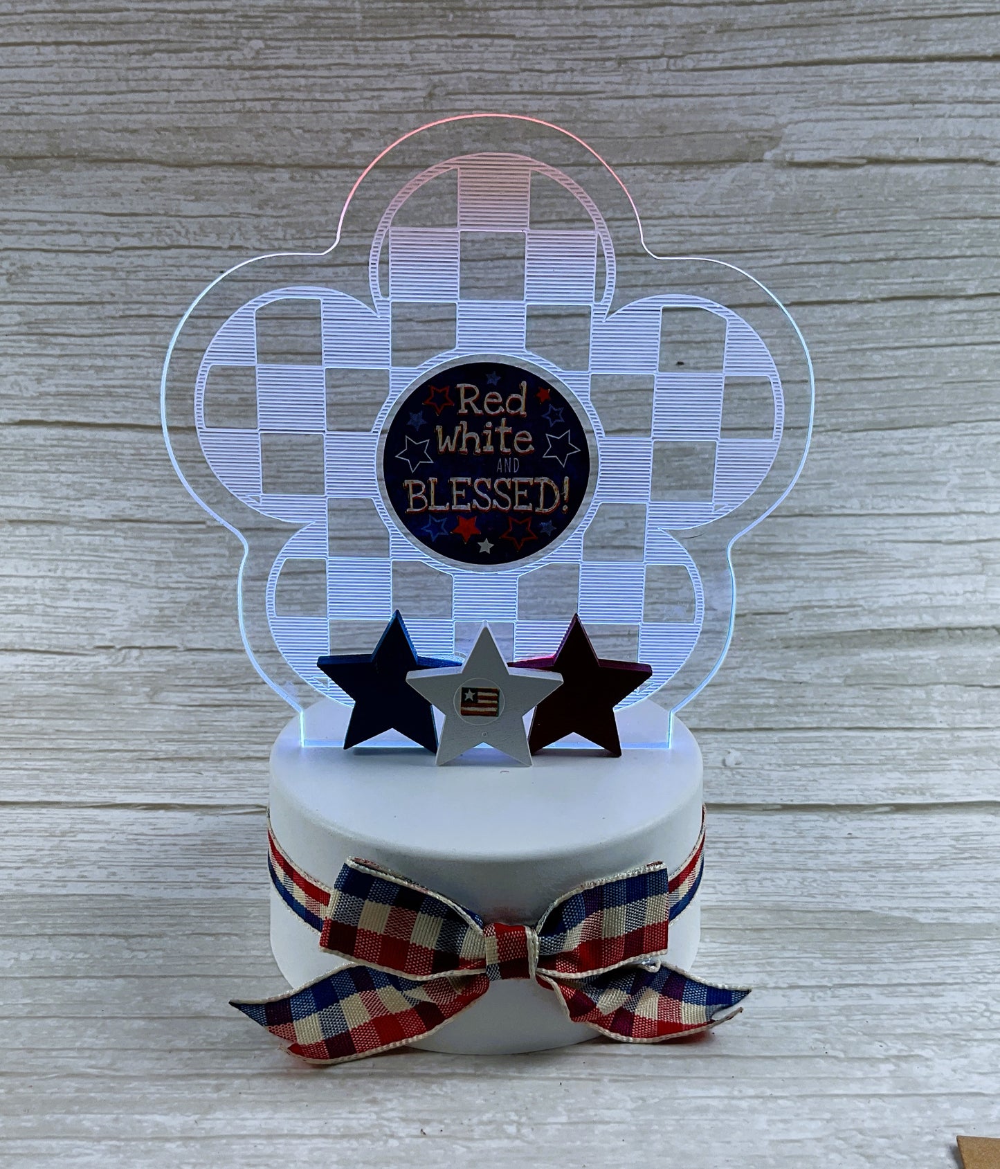 AGSD Patriotic Decor - Acrylic Red White Blessed Flower LED Light