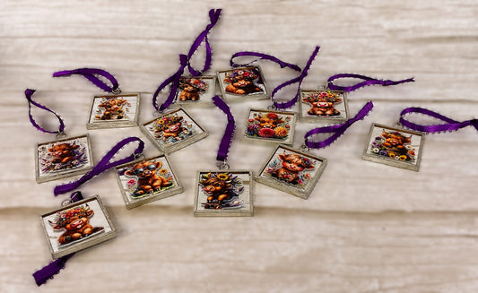 AGSD Spring Decor - Highland Cow Mirror Ornaments 12pc Set