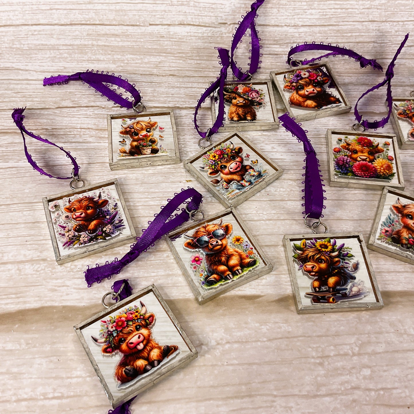 AGSD Spring Decor - Highland Cow Mirror Ornaments 12pc Set