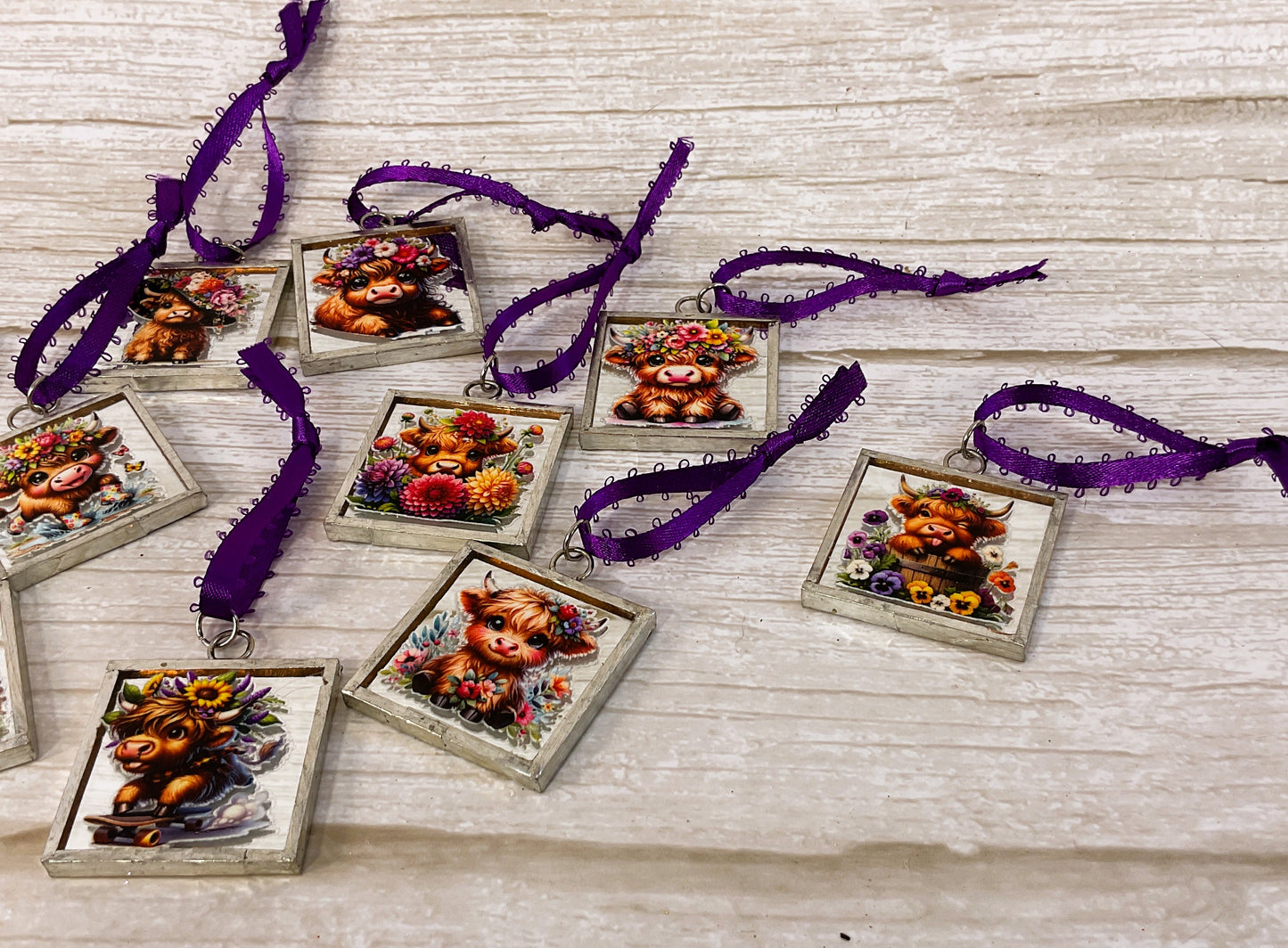 AGSD Spring Decor - Highland Cow Mirror Ornaments 12pc Set