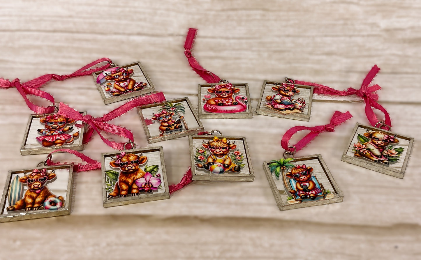 AGSD Valentine Decor - Highland Cow Mirror Ornaments 10pc Set