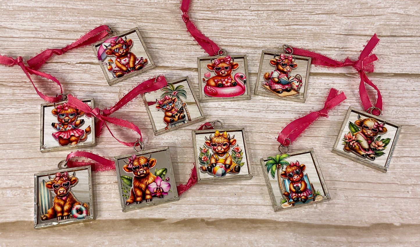 AGSD Valentine Decor - Highland Cow Mirror Ornaments 10pc Set