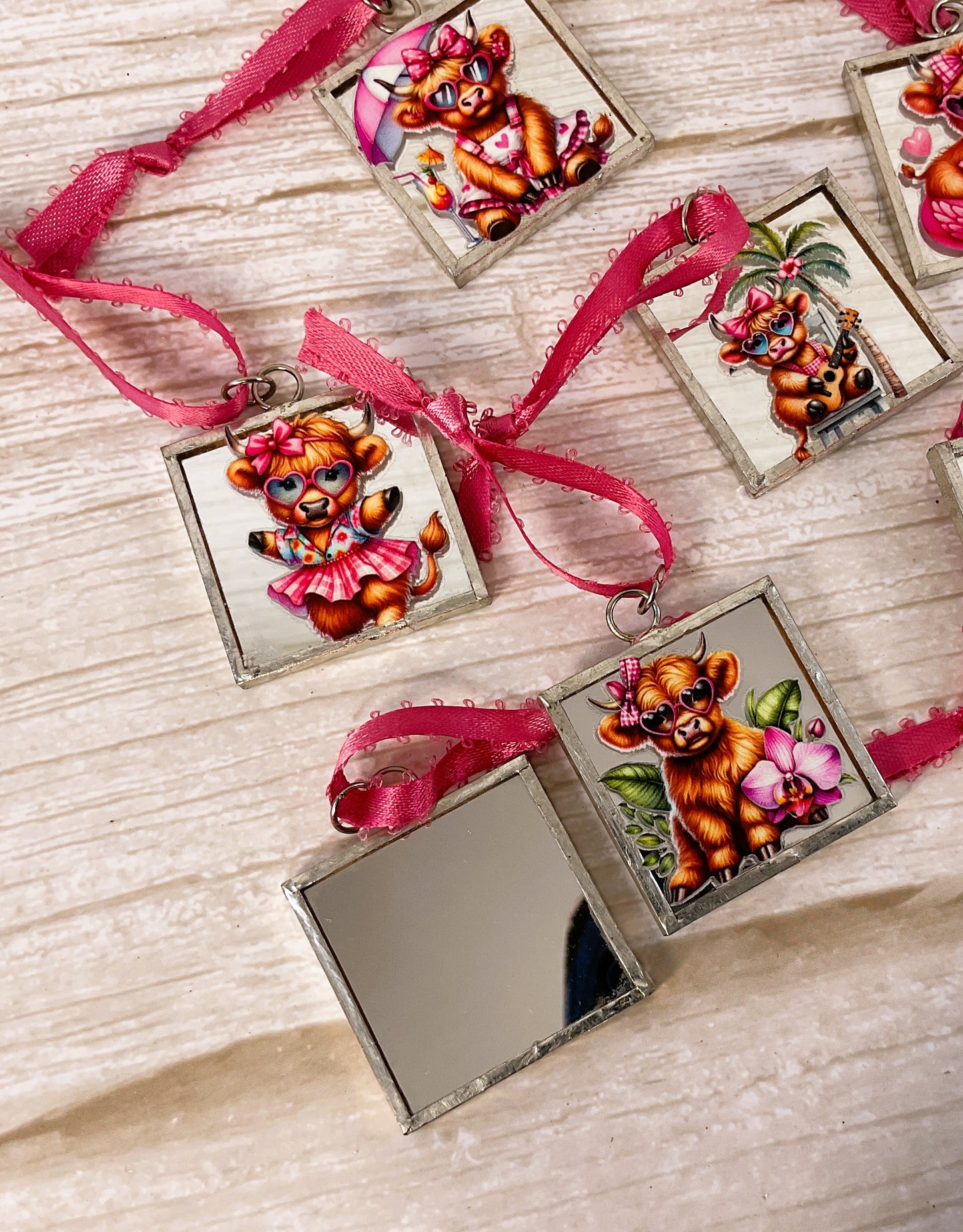 AGSD Valentine Decor - Highland Cow Mirror Ornaments 10pc Set