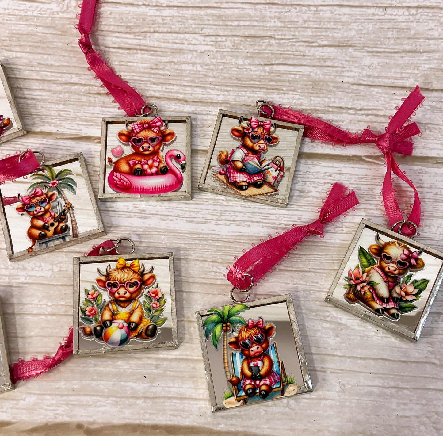AGSD Valentine Decor - Highland Cow Mirror Ornaments 10pc Set