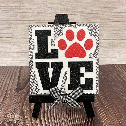 Dog & Cat Paw Print Christmas Easel Sign | Mini Tiered Tray Decor