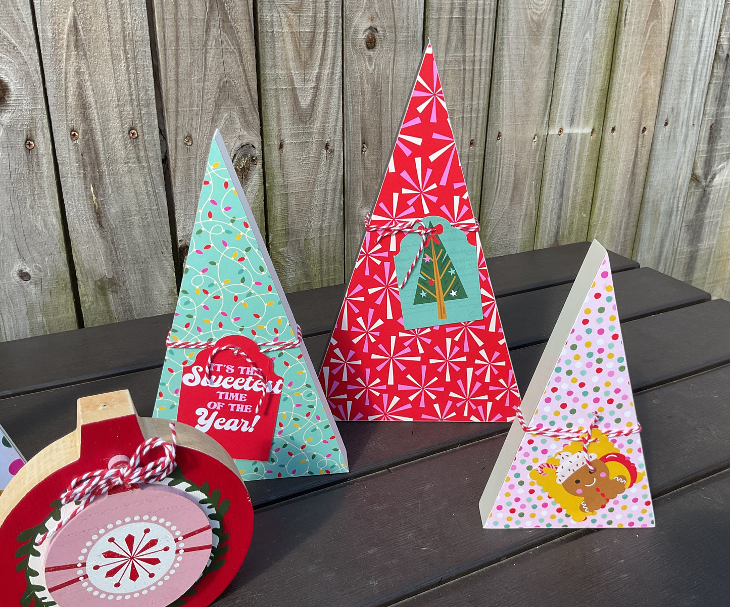 AGSD Christmas Decor - Retro Pink Blue Teal Trees Chunky Ornament 7 pc Set