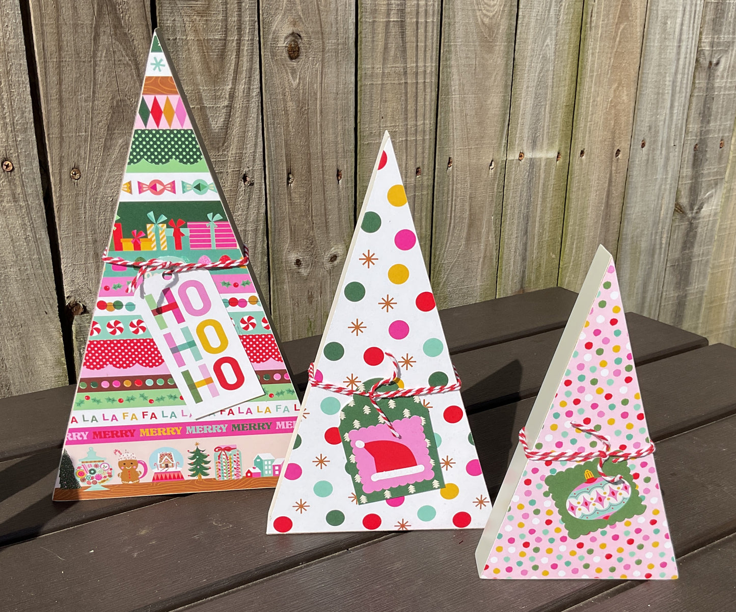 AGSD Christmas Decor - Retro Pink Blue Teal Trees Chunky Ornament 7pc Set