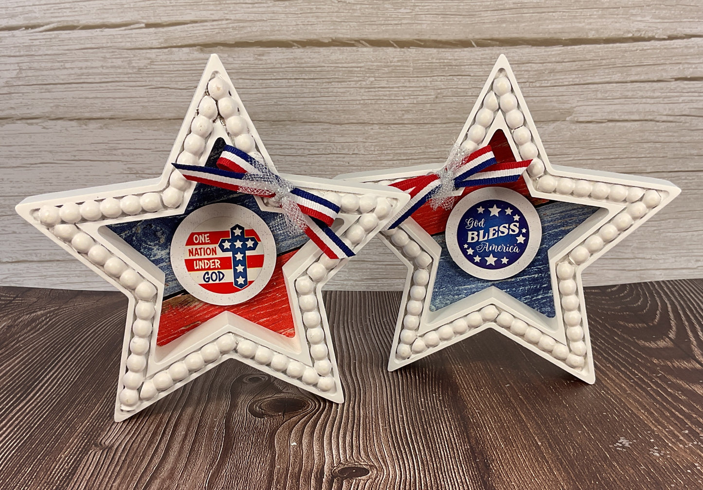 AGSD Patriotic Decor - God Bless America July 4th Wood Tabletop Stars – Handcrafted
