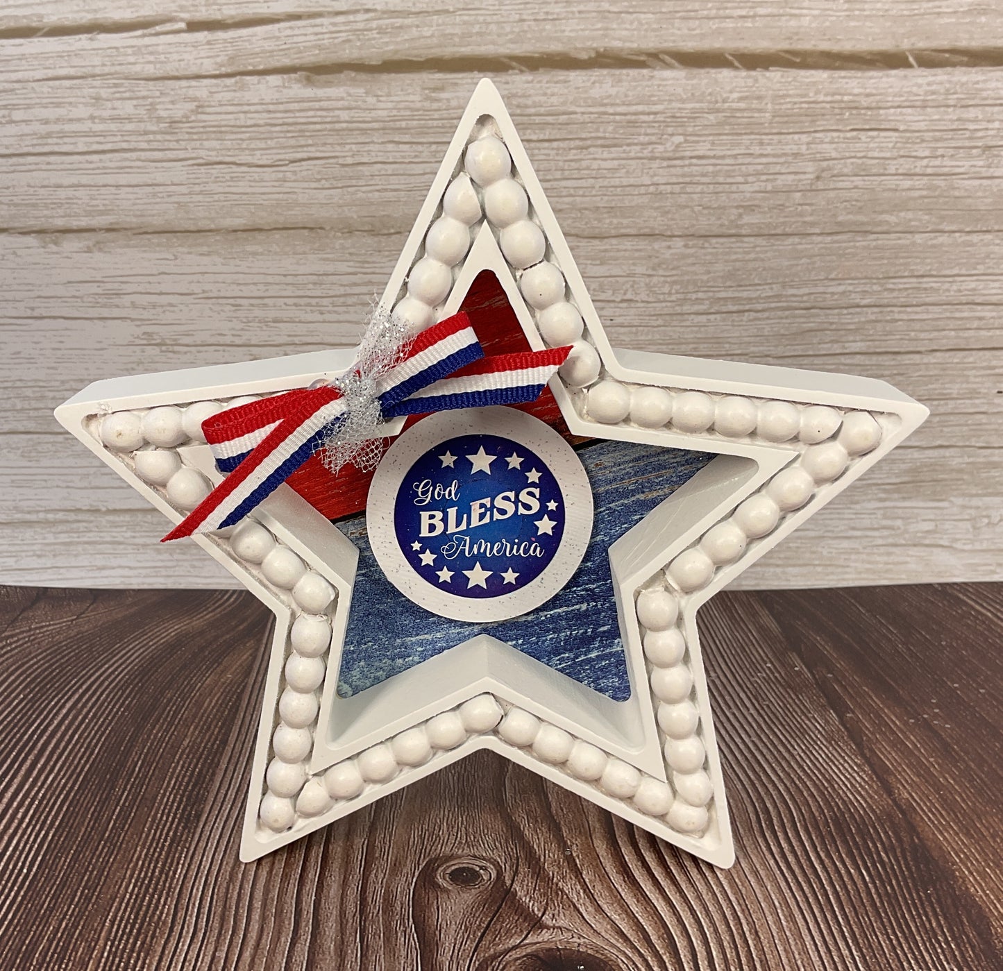AGSD Patriotic Decor - God Bless America July 4th Wood Tabletop Stars – Handcrafted