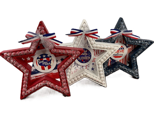 AGSD Patriotic Decor - God Bless America July 4th Wood Tabletop Stars – Handcrafted