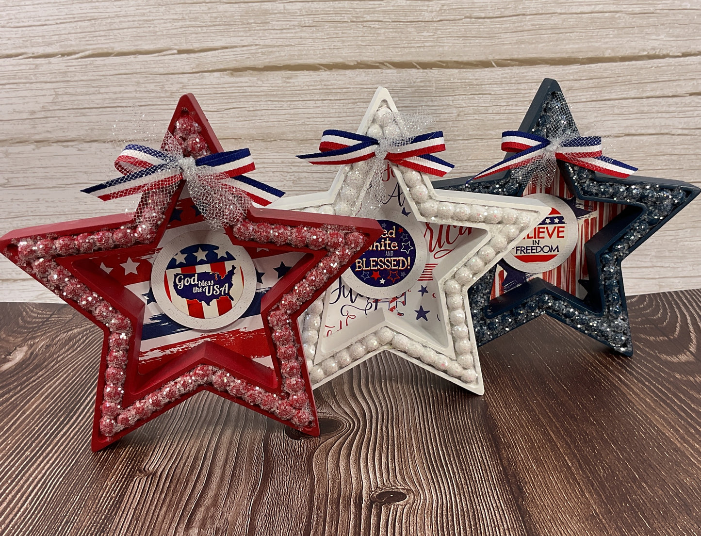 AGSD Patriotic Decor - God Bless America July 4th Wood Tabletop Stars – Handcrafted