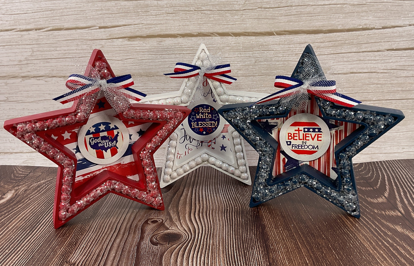 AGSD Patriotic Decor - God Bless America July 4th Wood Tabletop Stars – Handcrafted