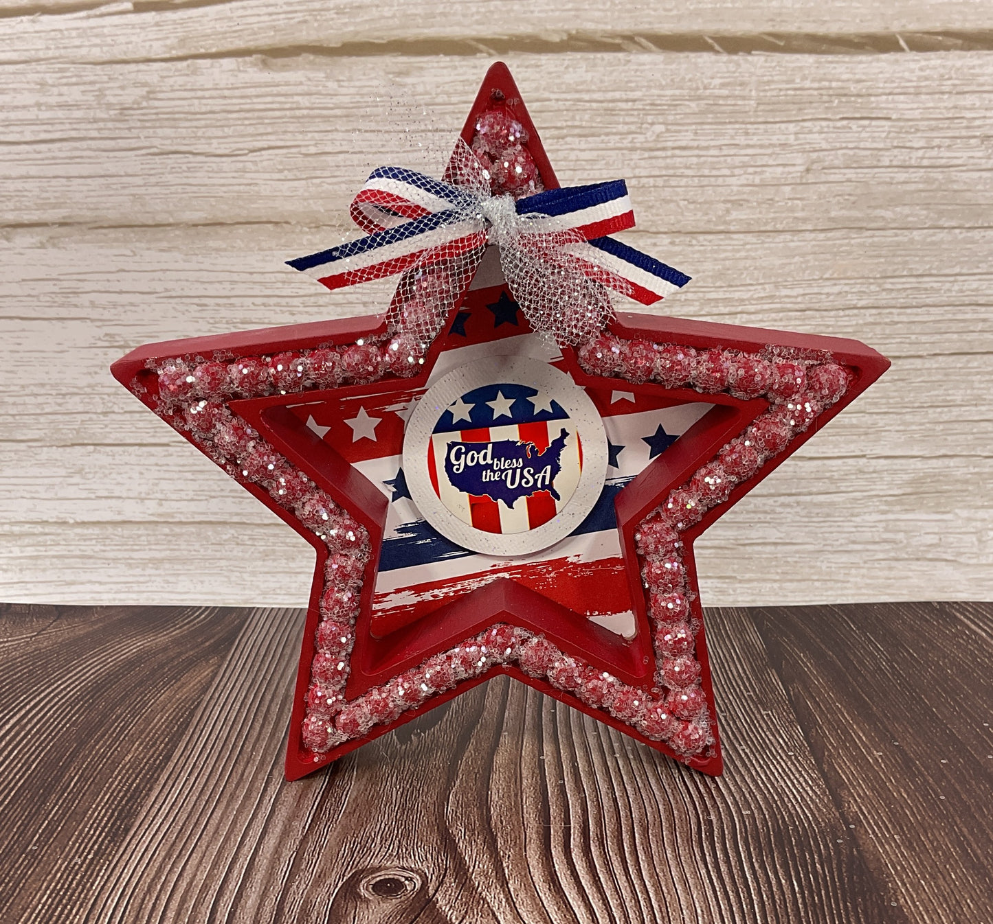 AGSD Patriotic Decor - God Bless America July 4th Wood Tabletop Stars – Handcrafted