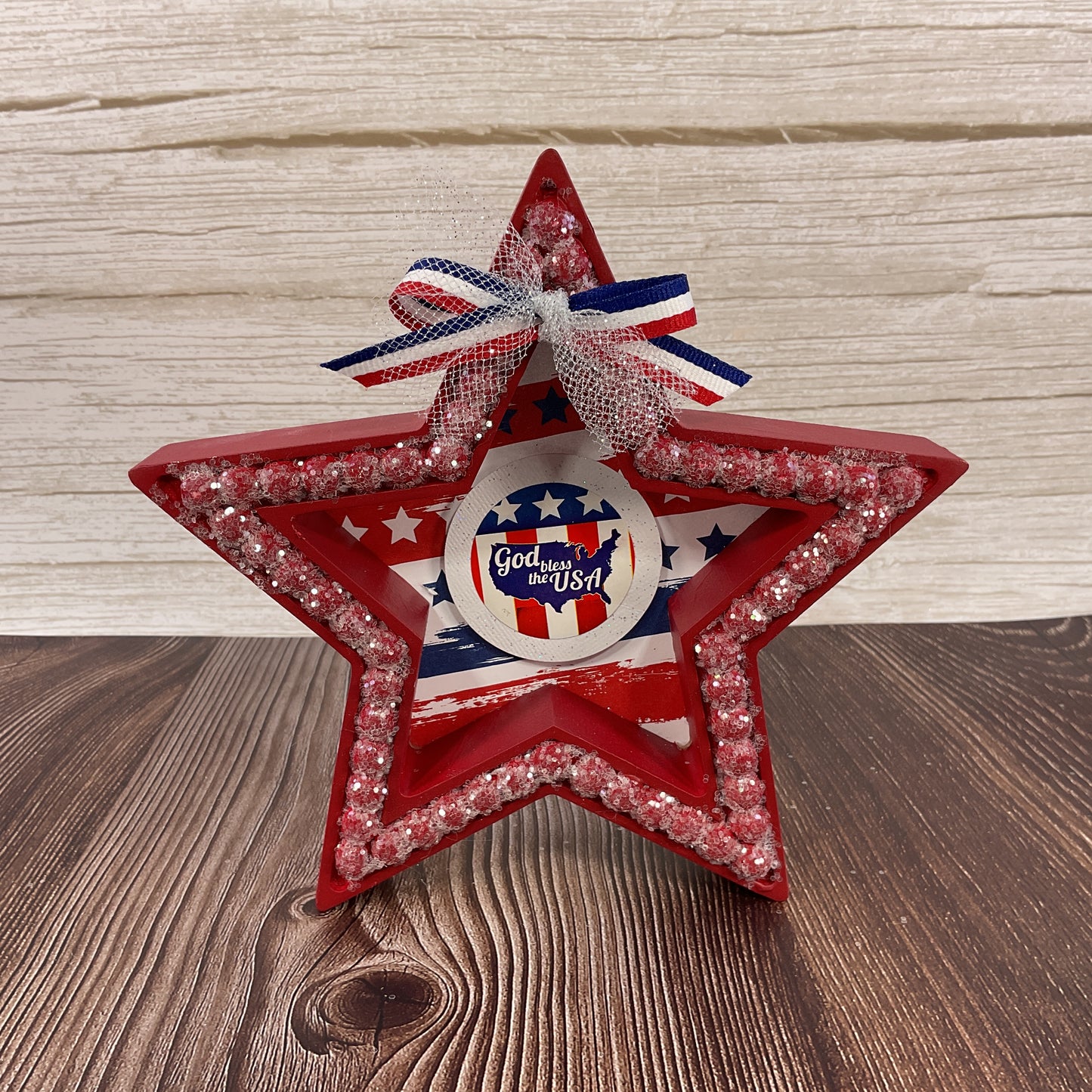 AGSD Patriotic Decor - God Bless America July 4th Wood Tabletop Stars – Handcrafted