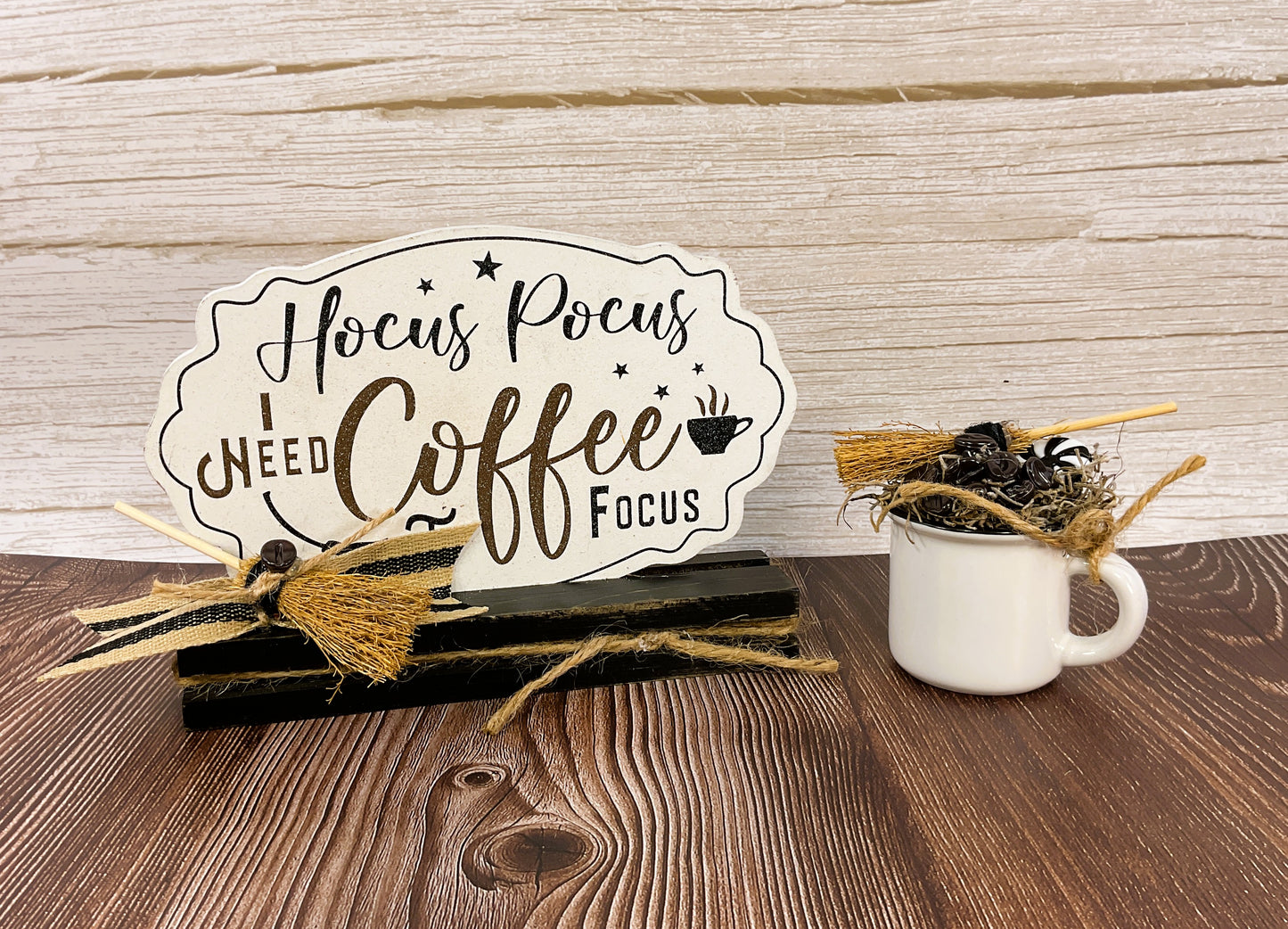 Hocus Pocus Coffee Bar Sign & Mug Set | Halloween Witch Themed Tabletop & Coffee Bar Decor