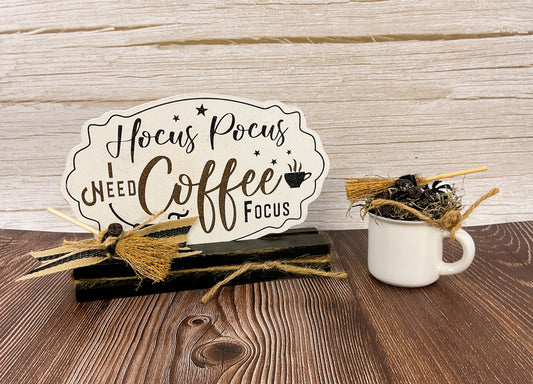 Hocus Pocus Coffee Bar Sign & Mug Set | Halloween Witch Themed Tabletop & Coffee Bar Decor