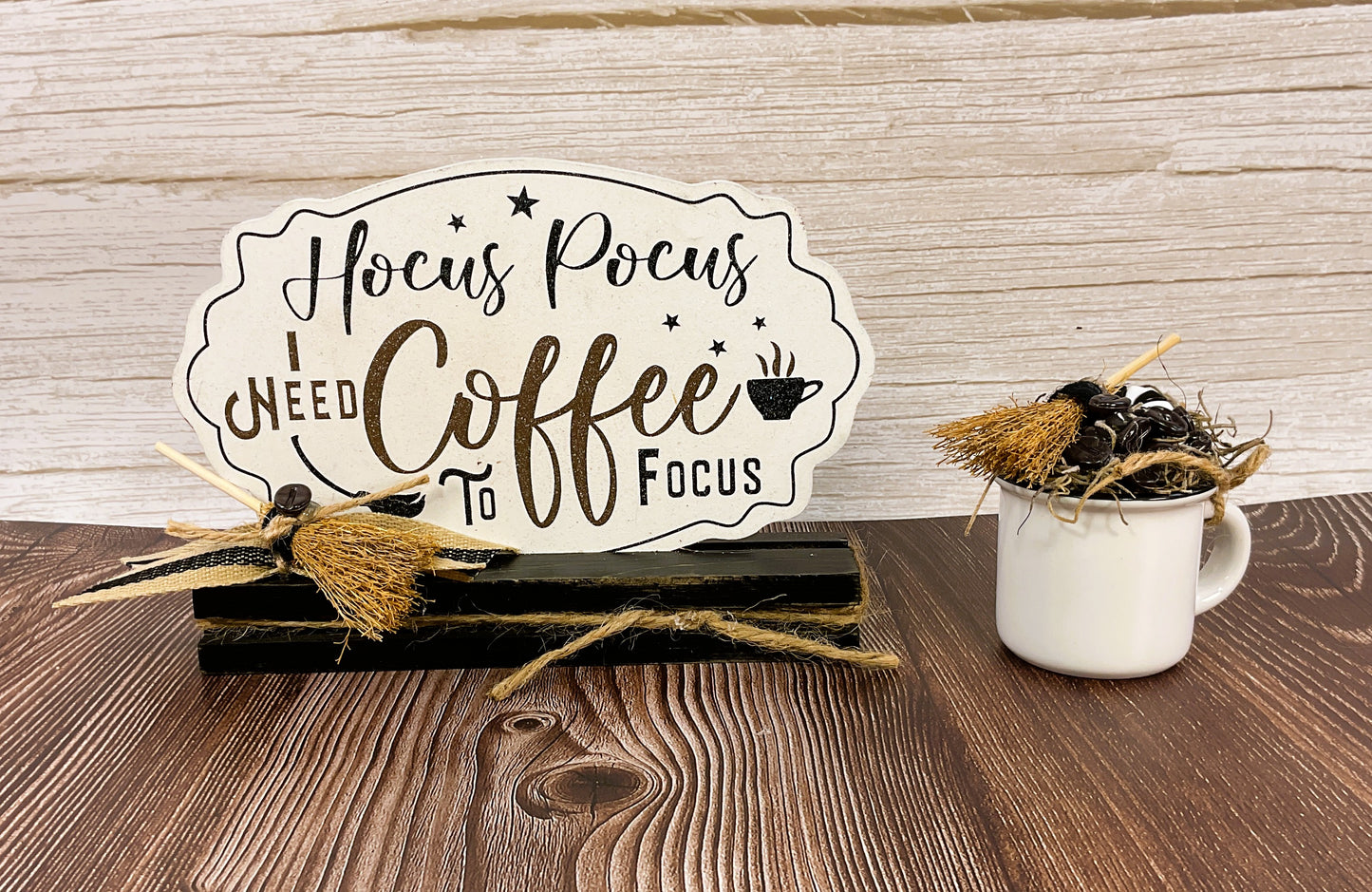 Hocus Pocus Coffee Bar Sign & Mug Set | Halloween Witch Themed Tabletop & Coffee Bar Decor