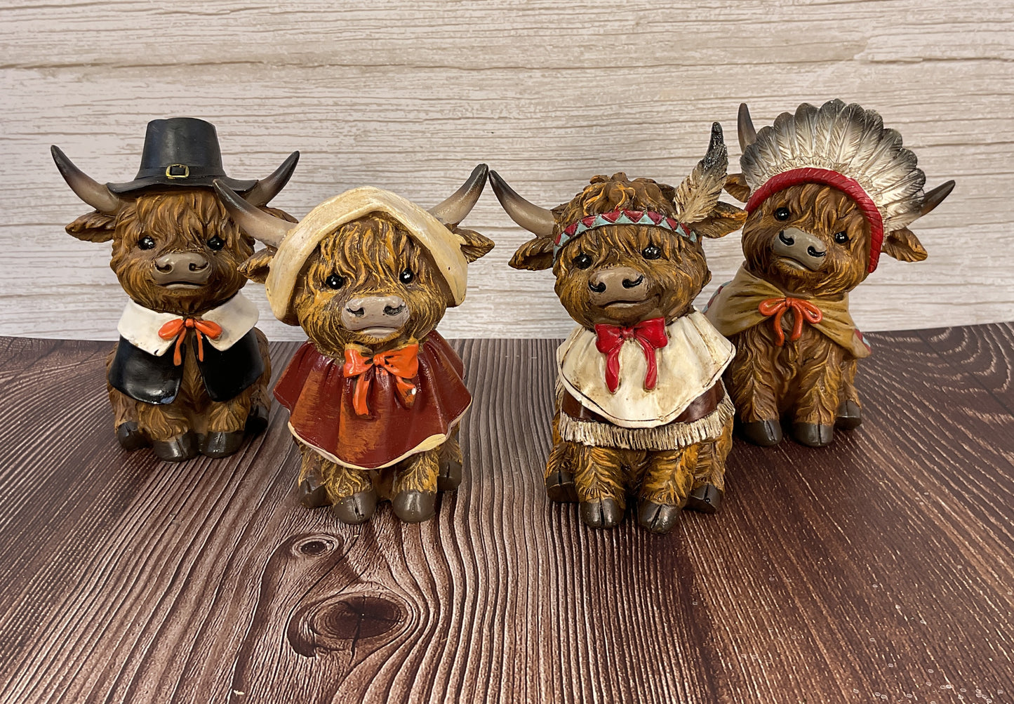 Thanksgiving Highland Cow Harvest Figurine & Sign Set – 6pc Tiered Tray Decor