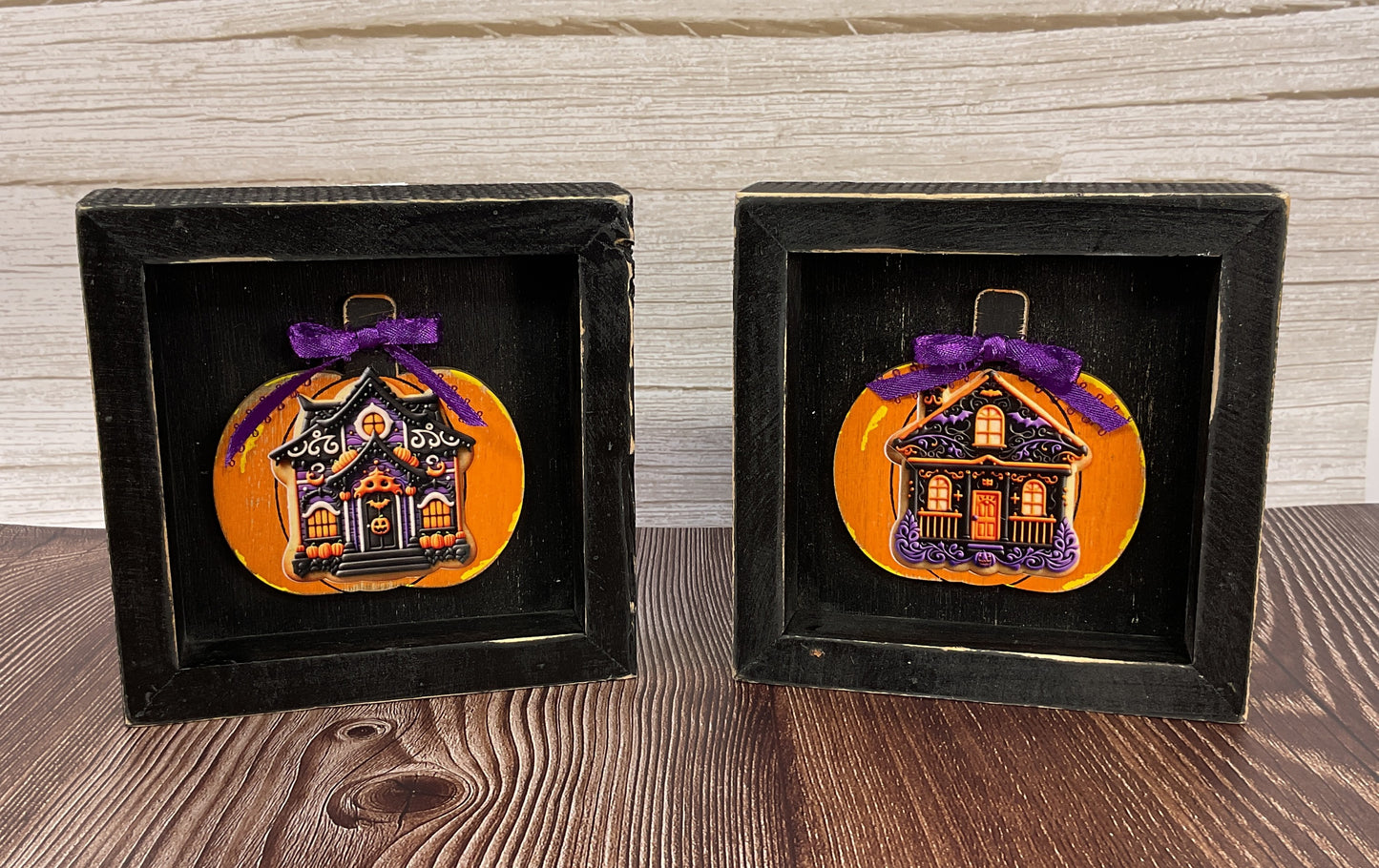 Haunted Gingerbread House Halloween Inset Box Signs Set of 2 | Spooky Sweet Tiered Tray Decor
