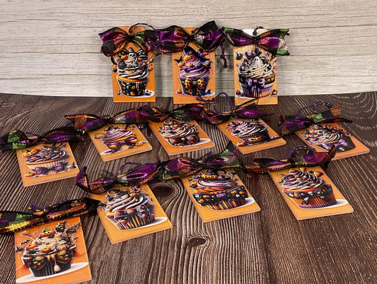 Halloween Cupcake Bakery Acrylic Tag Ornaments Set of 12 | Spooky Sweet Tree & Tiered Tray Decor