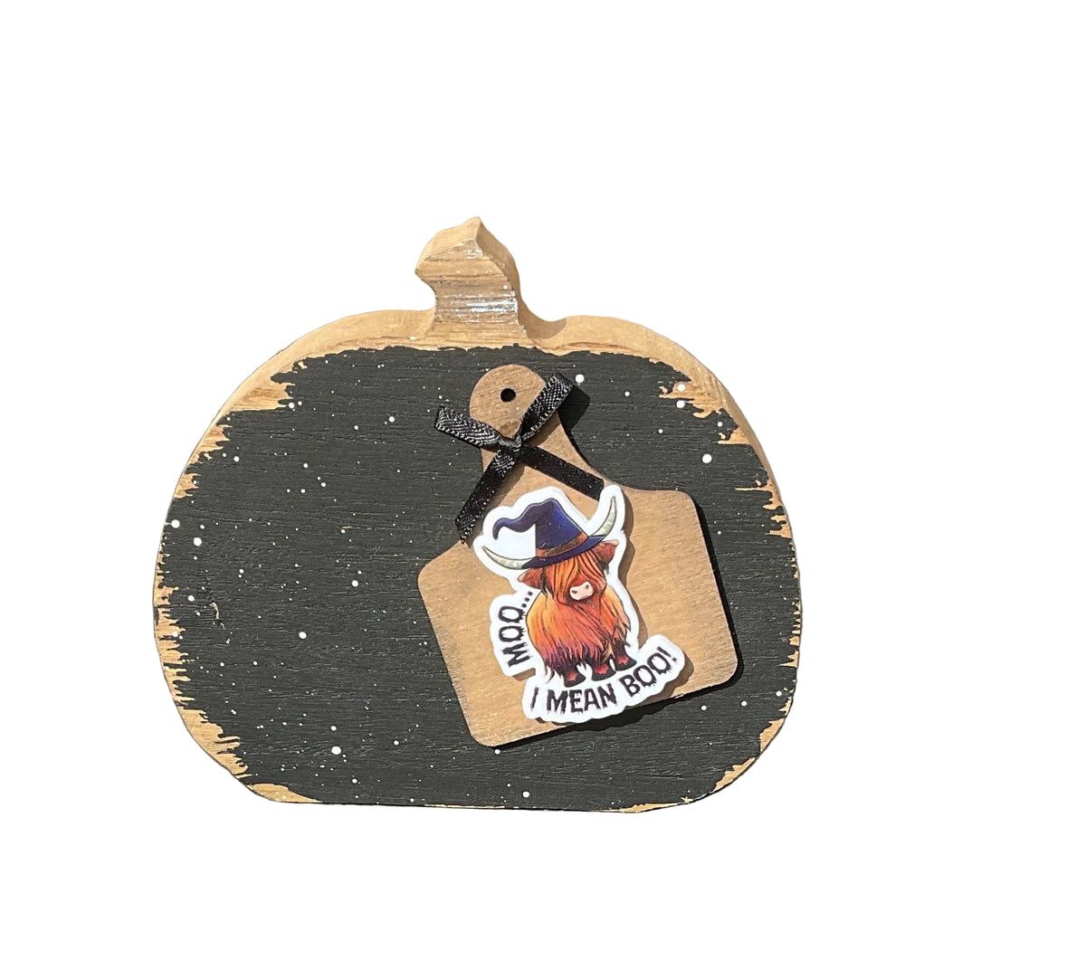 AGSD Halloween Decor - Highland Cow SM Black Pumpkin Tier Tray Sitter