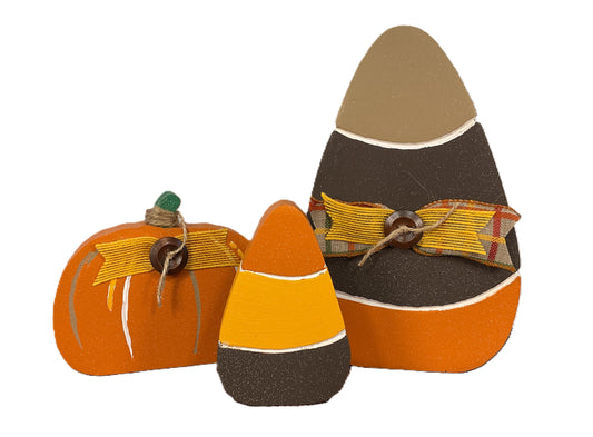 Harvest Candy Corn & Pumpkin Glitter Sitters Set of 3 | Halloween Tiered Tray Collection