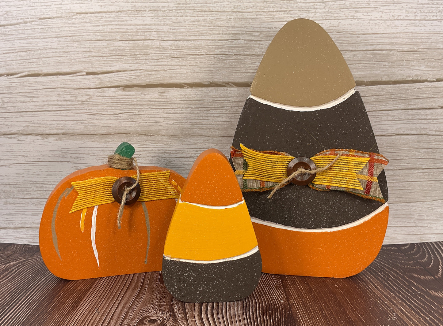 Harvest Candy Corn & Pumpkin Glitter Sitters Set of 3 | Halloween Tiered Tray Collection