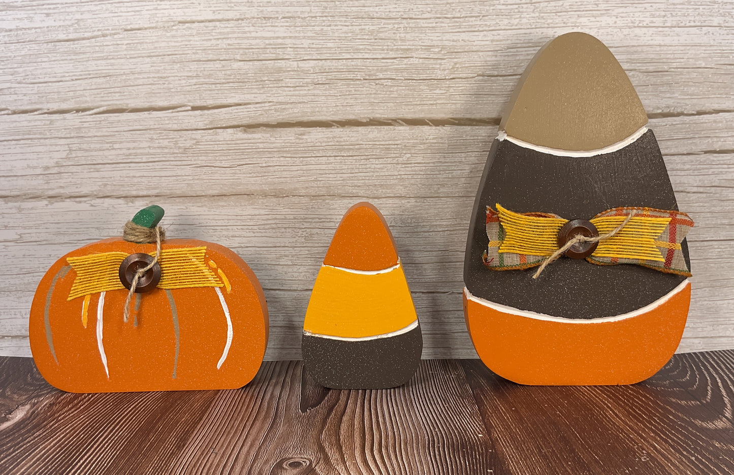 Harvest Candy Corn & Pumpkin Glitter Sitters Set of 3 | Halloween Tiered Tray Collection