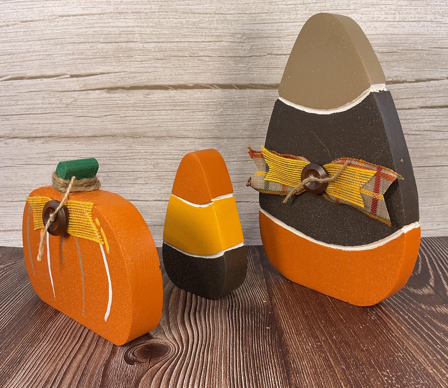 Harvest Candy Corn & Pumpkin Glitter Sitters Set of 3 | Halloween Tiered Tray Collection