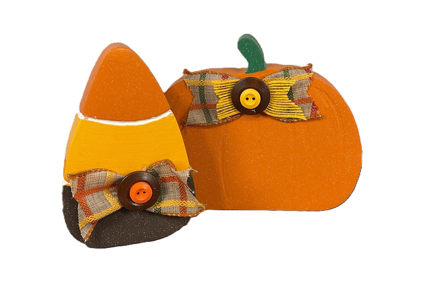 Harvest Candy Corn & Pumpkin Glitter Sitters Set of 2 | Halloween Tiered Tray Decor