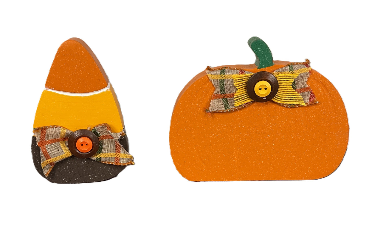 Harvest Candy Corn & Pumpkin Glitter Sitters Set of 2 | Halloween Tiered Tray Decor