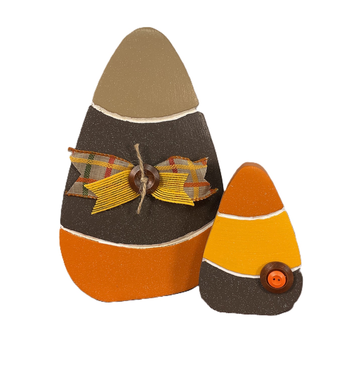 Harvest Candy Corn Glitter Sitters Set of 2 | Large & Small Halloween Tiered Tray Decor