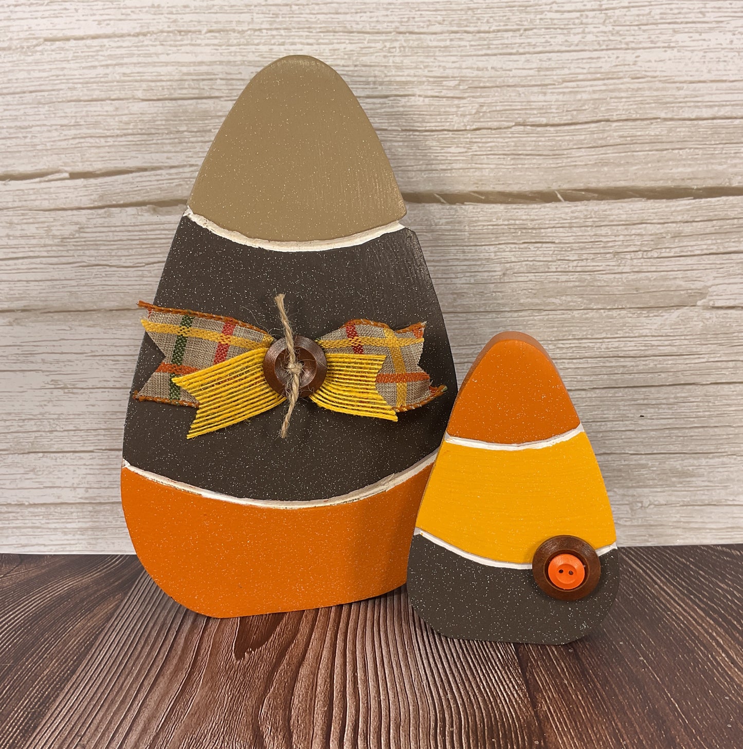 Harvest Candy Corn Glitter Sitters Set of 2 | Large & Small Halloween Tiered Tray Decor