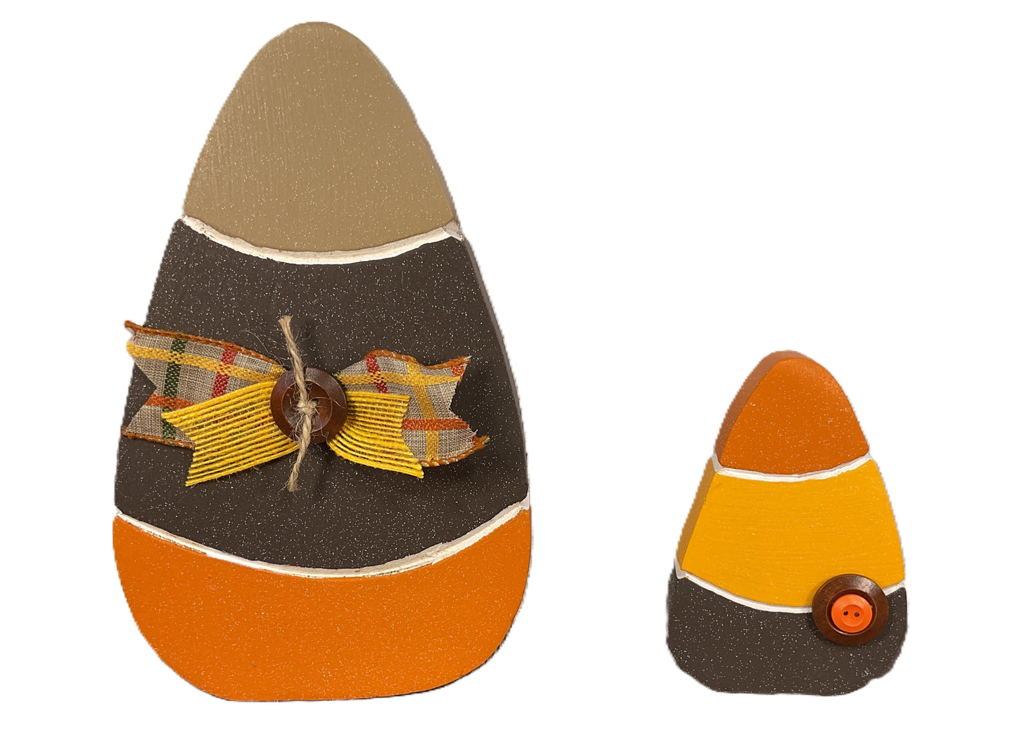 Harvest Candy Corn Glitter Sitters Set of 2 | Large & Small Halloween Tiered Tray Decor