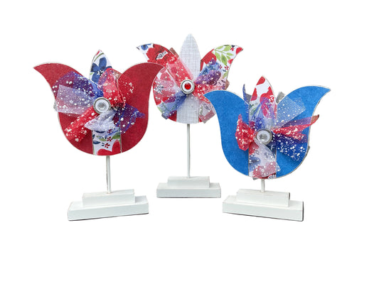 July 4th Watercolor Wood Flowers – Handcrafted Patriotic Decor 3pc Set