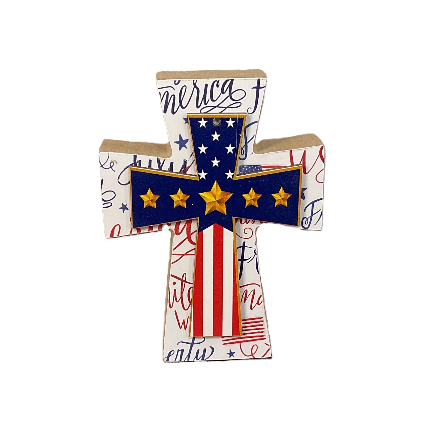AGSD Patriotic Decor - Medal Star Draped Flag Wood Tabletop Cross | July 4th