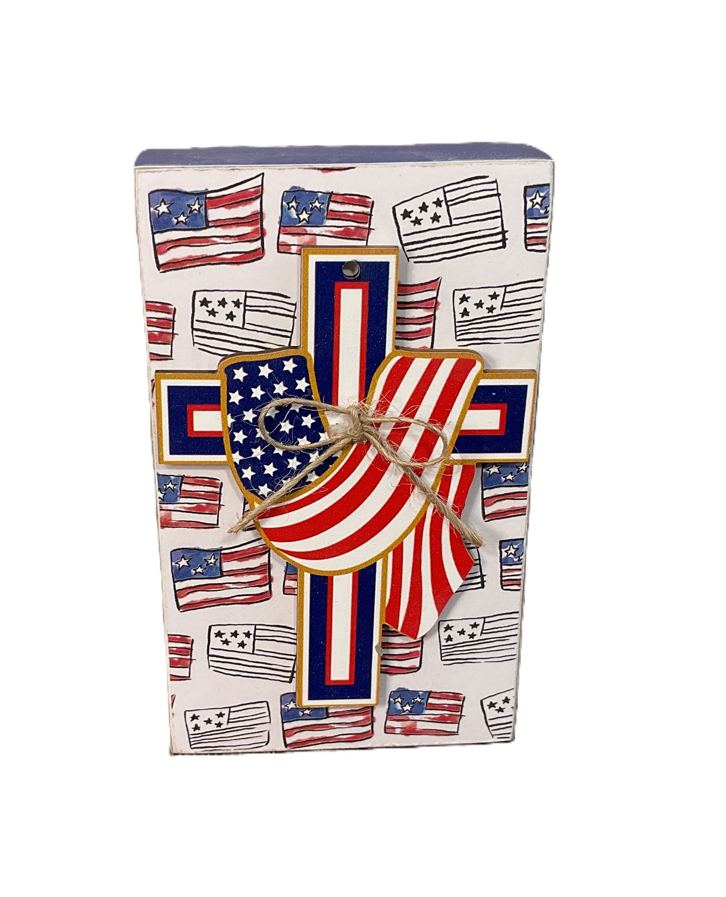 AGSD Patriotic Decor - Draped Cross Wood Block Sign | July 4th Faith & Freedom Tabletop