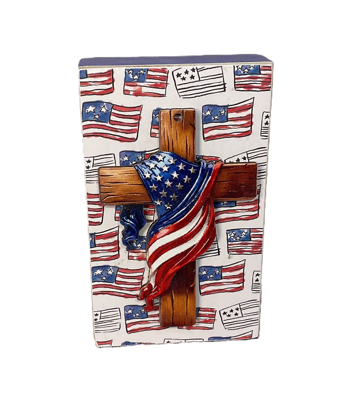 AGSD Patriotic Decor - Grace & Glory Draped Cross Wood Block Sign | July 4th Patriotic