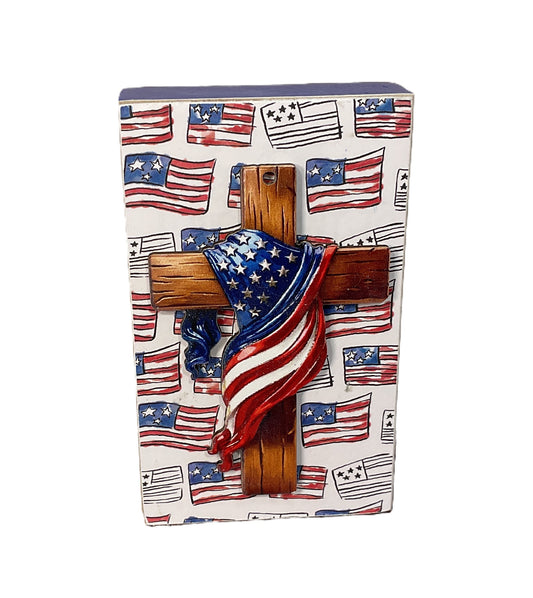 AGSD Patriotic Decor - Grace & Glory Draped Cross Wood Block Sign | July 4th Patriotic