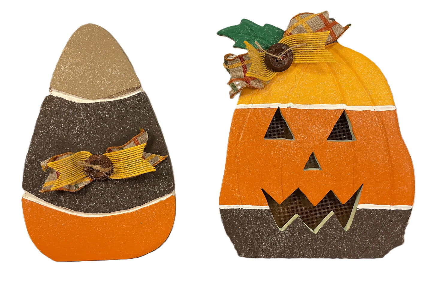 Candy Corn Harvest Light-Up Jack-O-Lantern | Handcrafted Halloween Tabletop Decor