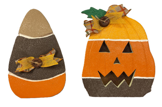Candy Corn Harvest Light-Up Jack-O-Lantern | Handcrafted Halloween Tabletop Decor