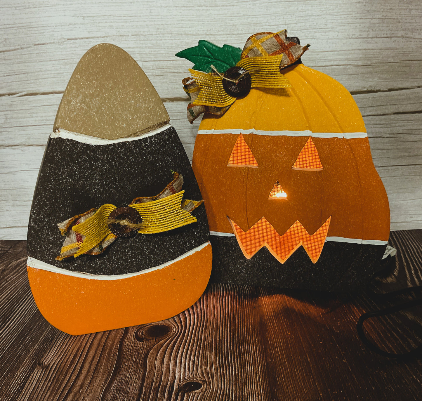 Candy Corn Harvest Light-Up Jack-O-Lantern | Handcrafted Halloween Tabletop Decor
