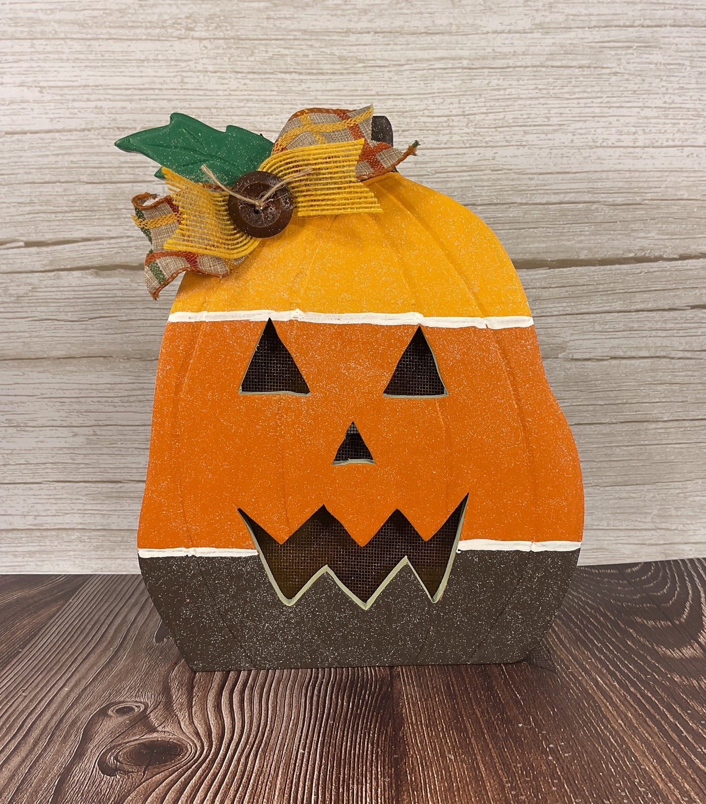 Candy Corn Harvest Light-Up Jack-O-Lantern | Handcrafted Halloween Tabletop Decor