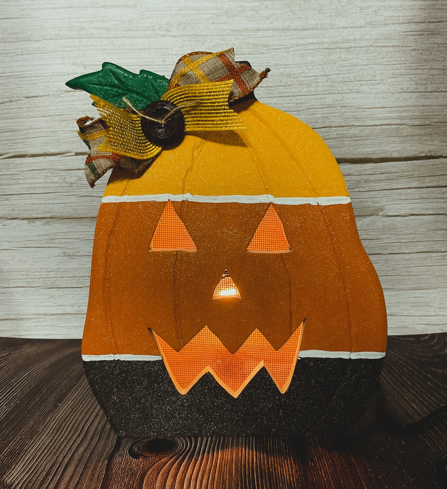 Candy Corn Harvest Light-Up Jack-O-Lantern | Handcrafted Halloween Tabletop Decor