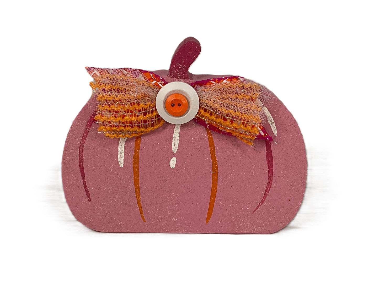 Pink Glam Glitter Chunky Wood Pumpkin Sitter | Petite Halloween Tiered Tray Decor