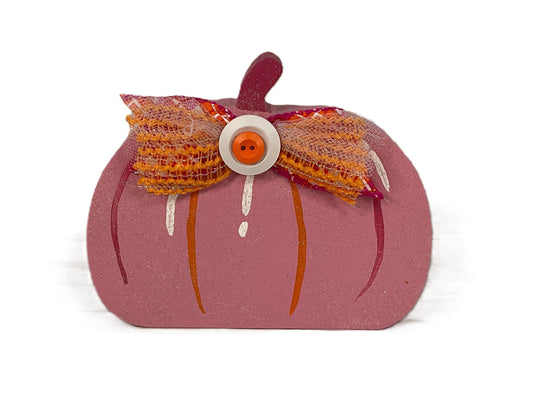 Pink Glam Glitter Chunky Wood Pumpkin Sitter | Petite Halloween Tiered Tray Decor