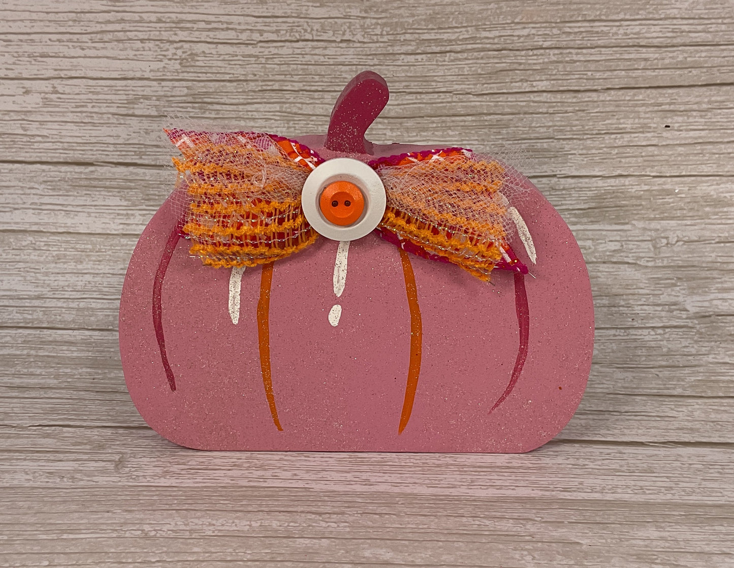 Pink Glam Glitter Chunky Wood Pumpkin Sitter | Petite Halloween Tiered Tray Decor