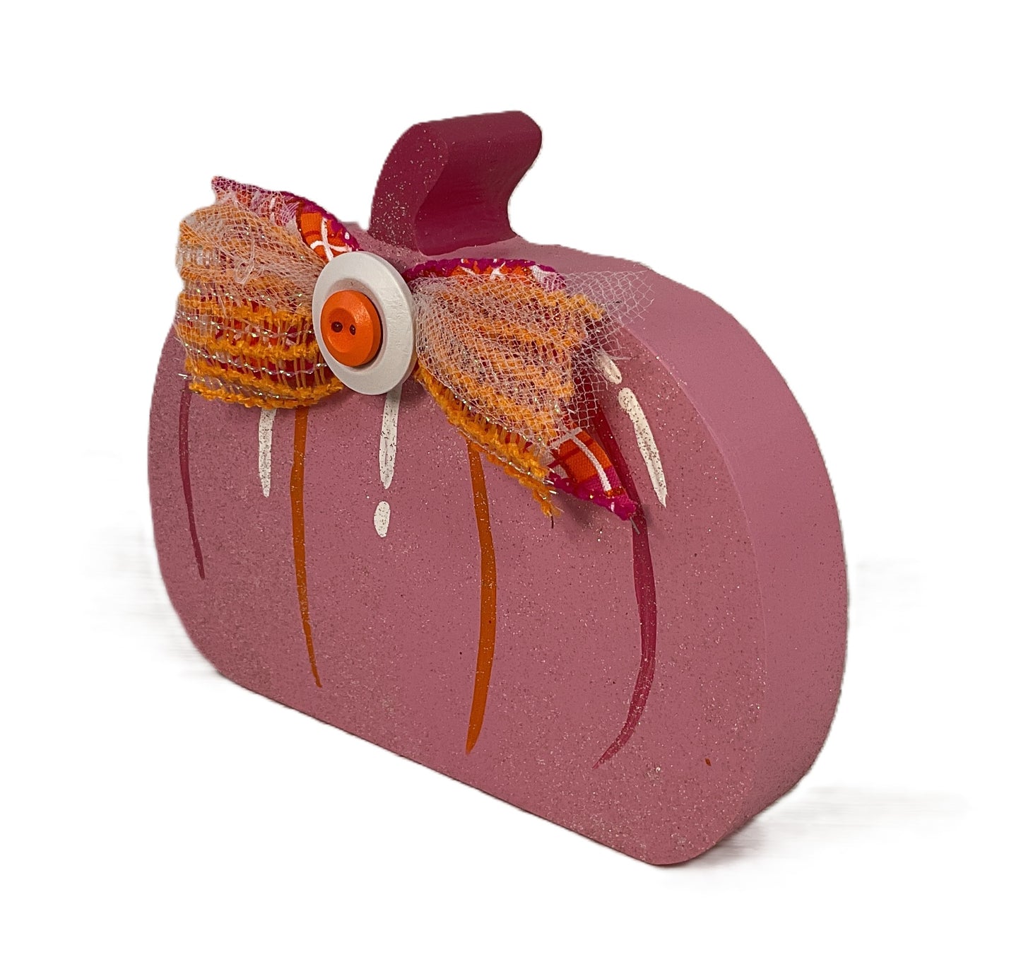 Pink Glam Glitter Chunky Wood Pumpkin Sitter | Petite Halloween Tiered Tray Decor